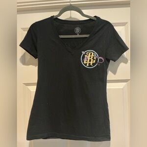 Black V-Neck T-Shirt with Colorful Logo